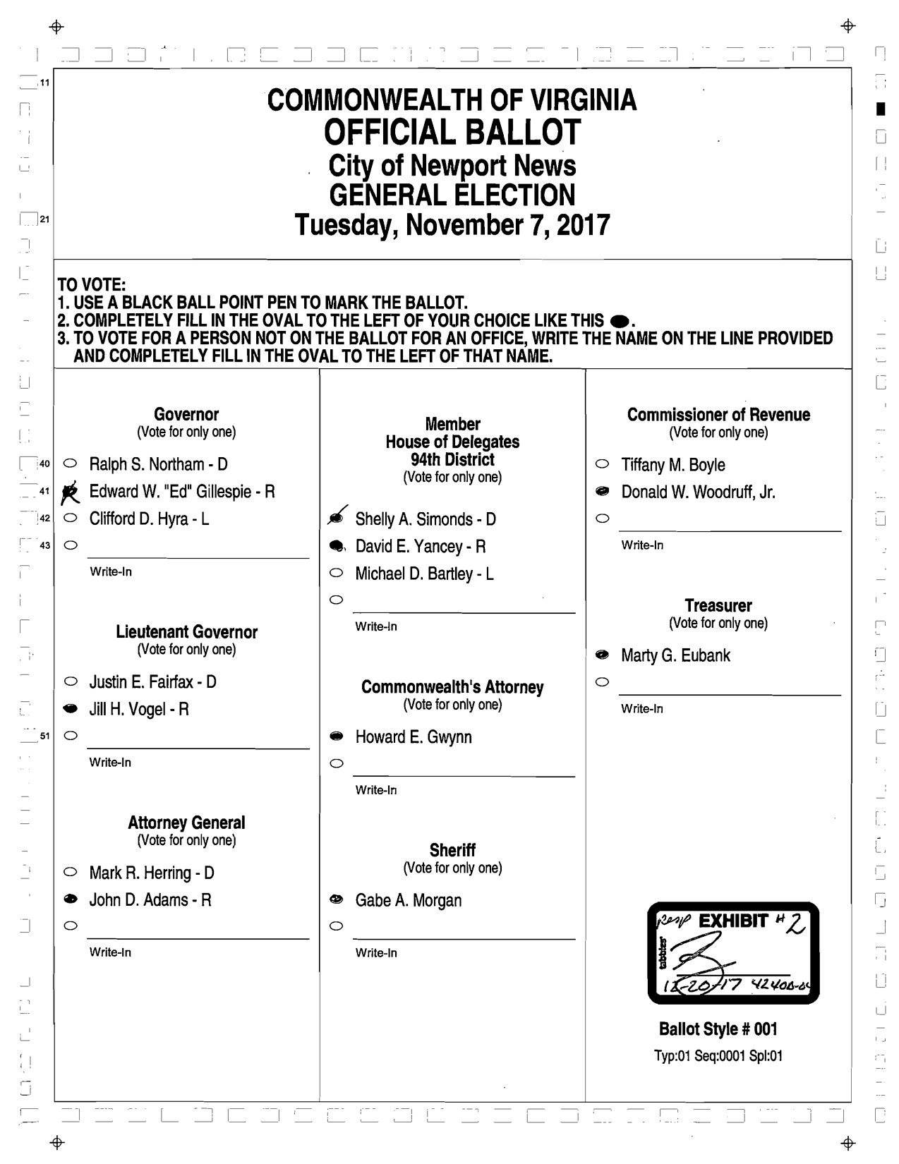 Disputed Virginia ballot